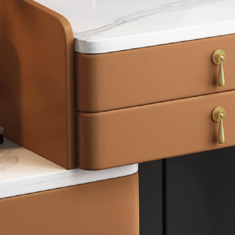 Wood and Metal Vanity Table with Stone Top Makeup Desk in Grey/Orange