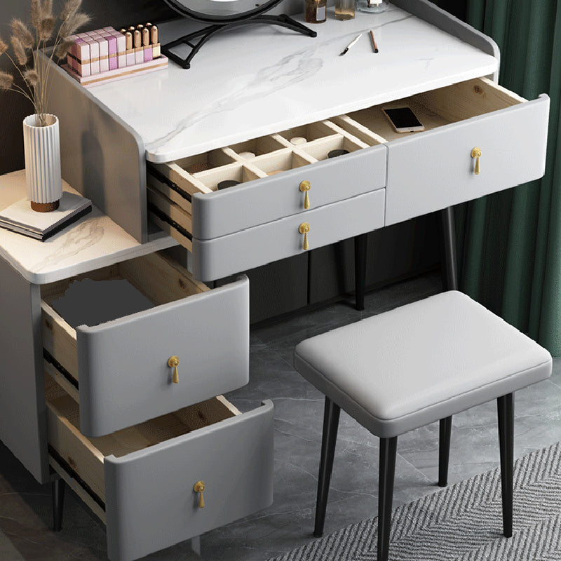 Wood and Metal Vanity Table with Stone Top Makeup Desk in Grey/Orange