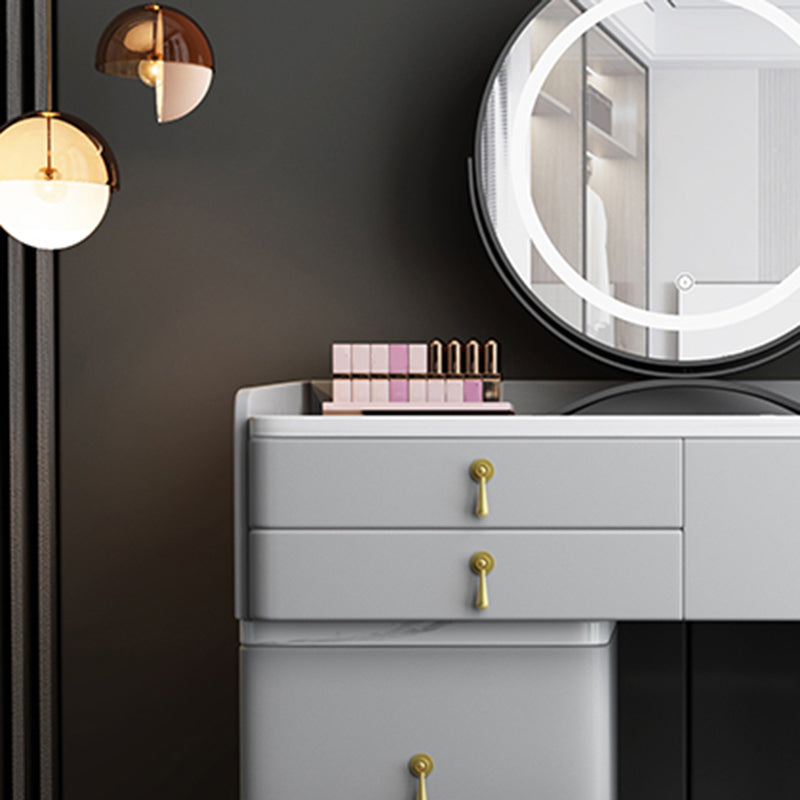 Wood and Metal Vanity Table with Stone Top Makeup Desk in Grey/Orange