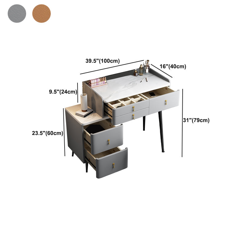 Wood and Metal Vanity Table with Stone Top Makeup Desk in Grey/Orange