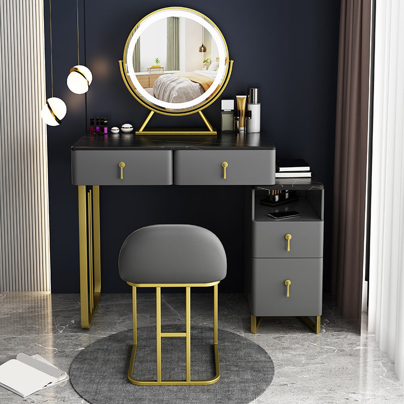 Grijze kaptafel echte lederen ijdelheid tafel met opbergladen