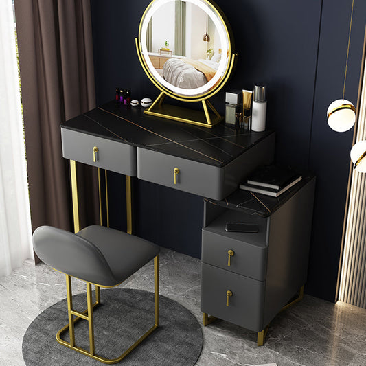 Tavolo da toeletta grigio tavolo da vanità in pelle genuina con cassetti
