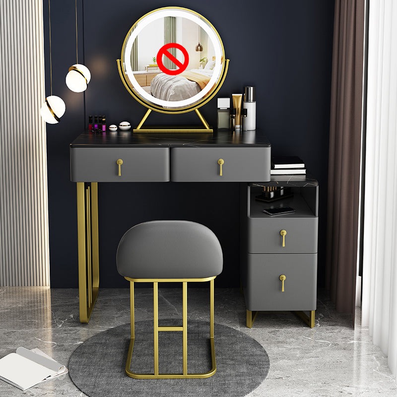 Grijze kaptafel echte lederen ijdelheid tafel met opbergladen