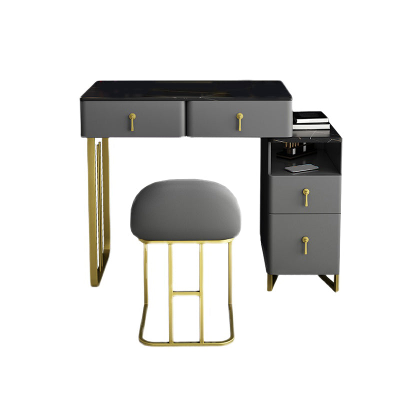 Grijze kaptafel echte lederen ijdelheid tafel met opbergladen