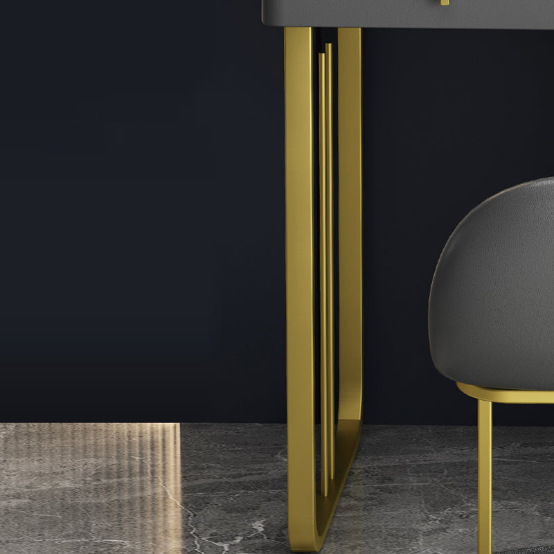 Grijze kaptafel echte lederen ijdelheid tafel met opbergladen