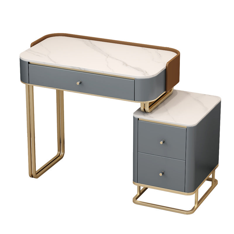 Stone Top Make-up Eitelkeit luxuriöser Metall-Schminktisch in Grau/Weiß
