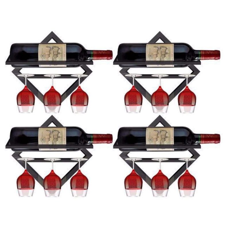 Wall Mounted Wine Holder Metal Home Wine Glass Stemware Rack Holder Wine Bottle & Glass Rack Black 4 Piece Set Clearhalo 'furn' 'furn_wine_racks' 'Furniture' 'Kitchen & Dining Furniture' 'Wine Racks' 'wine_racks' 5828209