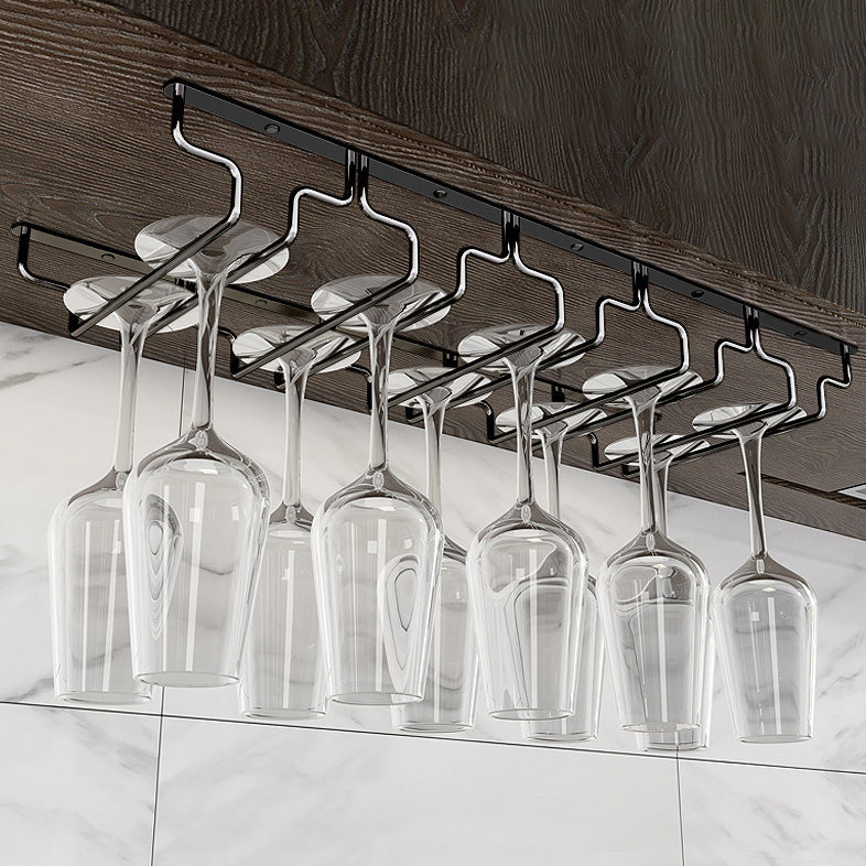 Contemporary Hanging Glass & Stemware Holder Stainless Steel Glass Rack in Black 22.4"L x 7.1"W x 2.2"H 1 Piece Clearhalo 'furn' 'furn_wine_racks' 'Furniture' 'Kitchen & Dining Furniture' 'Wine Racks' 'wine_racks' 5828368