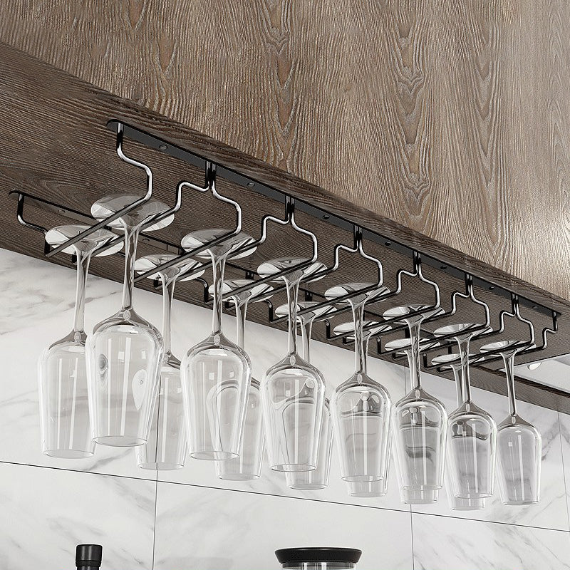 Contemporary Hanging Glass & Stemware Holder Stainless Steel Glass Rack in Black 31.5"L x 7.1"W x 2.2"H 1 Piece Clearhalo 'furn' 'furn_wine_racks' 'Furniture' 'Kitchen & Dining Furniture' 'Wine Racks' 'wine_racks' 5828376