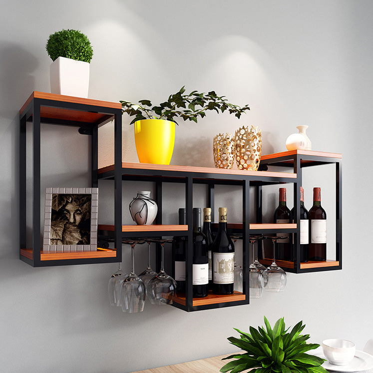 Wall Mounted Wine Holder Manufactured Wood Wine Holder Rack-41.7" X 7.87" X 23.6" Black-Orange 1 Piece Clearhalo 'furn' 'furn_wine_racks' 'Furniture' 'Kitchen & Dining Furniture' 'Wine Racks' 'wine_racks' 5828410