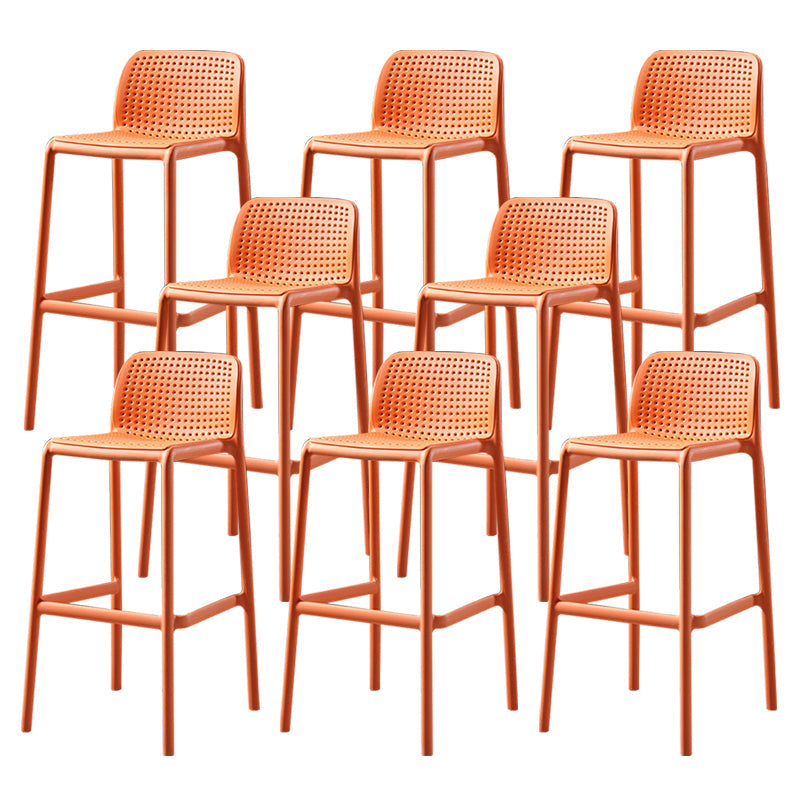 Scandinavian Plastic Barstool Plastic Counter Stool Rectangle Seat in Matte Finish Orange 8 Piece Set Clearhalo 'Bar Furniture' 'Bar Stools' 'bar_stools' 'furn' 'furn_bar_stools' 'Furniture' 'Kitchen & Dining Furniture' 5828537