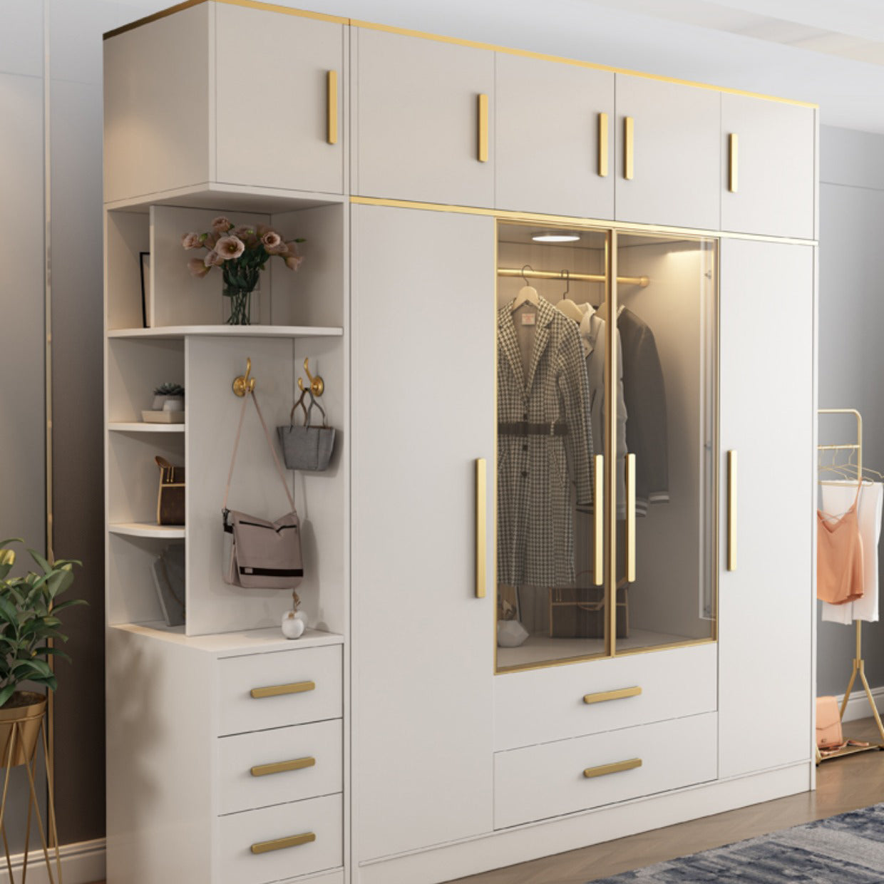 White Wardrobe Cabinet Contemporary Engineered Wood Wardrobe Armoire Clearhalo 'Armoires & Wardrobes' 'armoires_wardrobes' 'Bedroom Furniture' 'furn' 'furn_armoires_wardrobes' 'Furniture' 5828592
