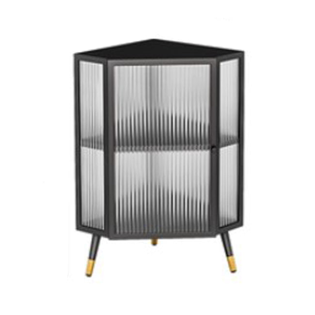 Living Room Minimalism Buffet Server Glass Door Metal Frame Dining Server 15.7"L x 15.7"W x 29.5"H Black Clearhalo 'buffet_sideboard' 'Buffets & Sideboards' 'furn' 'furn_buffet_sideboard' 'Furniture' 'Kitchen & Dining Furniture' 5828678