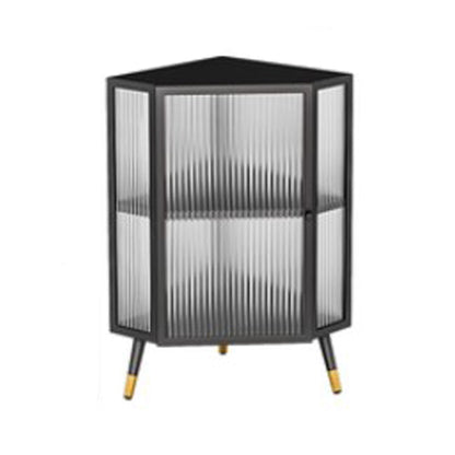 Living Room Minimalism Buffet Server Glass Door Metal Frame Dining Server 15.7"L x 15.7"W x 29.5"H Black Clearhalo 'buffet_sideboard' 'Buffets & Sideboards' 'furn' 'furn_buffet_sideboard' 'Furniture' 'Kitchen & Dining Furniture' 5828678