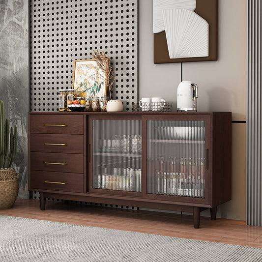 Twee deuren vier laden Sideboard Bruin 32-inch hoogtebuffettafel voor woonkamer