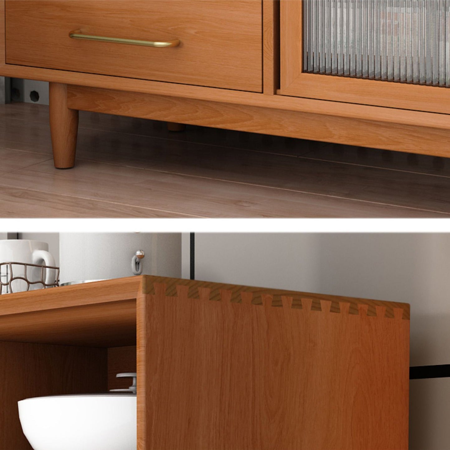 Twee deuren vier laden Sideboard Bruin 32-inch hoogtebuffettafel voor woonkamer