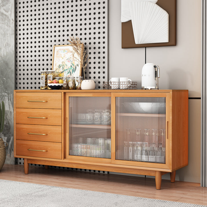 Twee deuren vier laden Sideboard Bruin 32-inch hoogtebuffettafel voor woonkamer