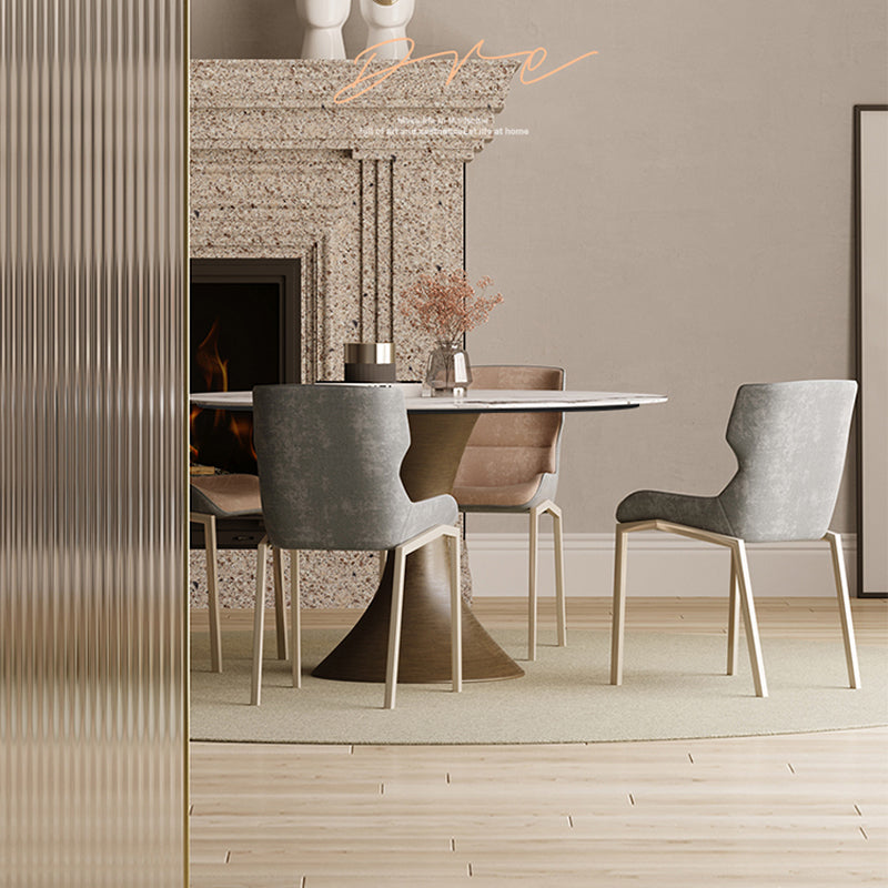 Tavolo da pranzo in pietra sinterizzato senza tavolo rotondo di lusso giradischi con piedistallo in metallo