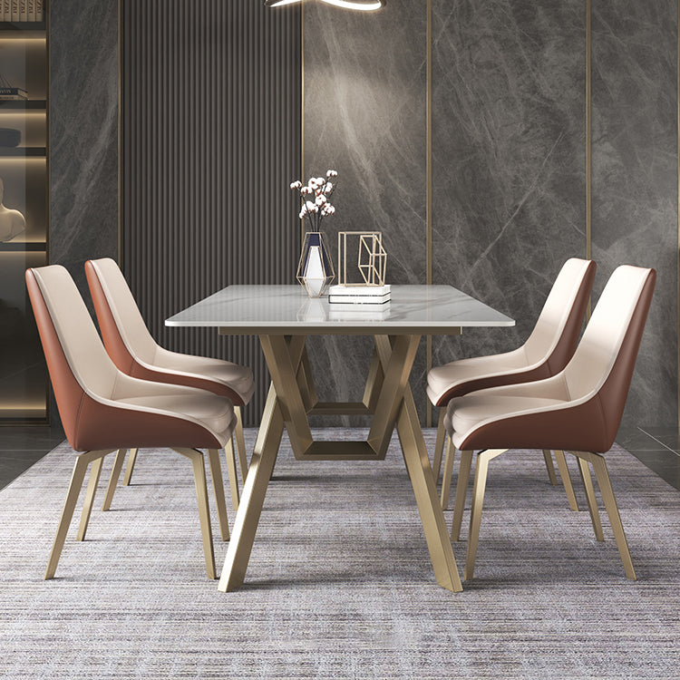 Tavolo da rettangolo del tavolo in pietra sinterizzato di lusso con base in metallo oro e 4 gambe