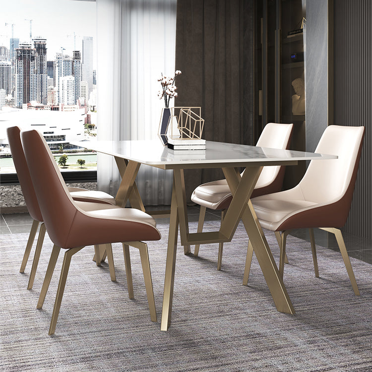 Tavolo da rettangolo del tavolo in pietra sinterizzato di lusso con base in metallo oro e 4 gambe