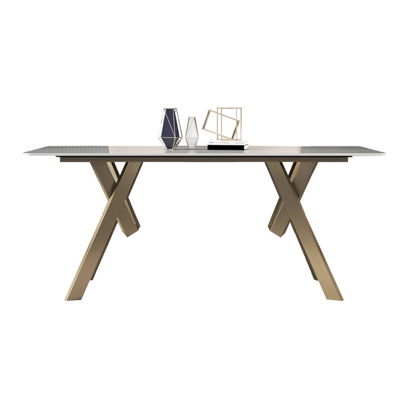 Tavolo da rettangolo del tavolo in pietra sinterizzato di lusso con base in metallo oro e 4 gambe