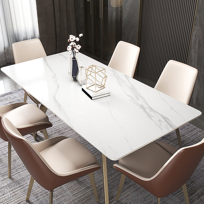 Tavolo da rettangolo del tavolo in pietra sinterizzato di lusso con base in metallo oro e 4 gambe