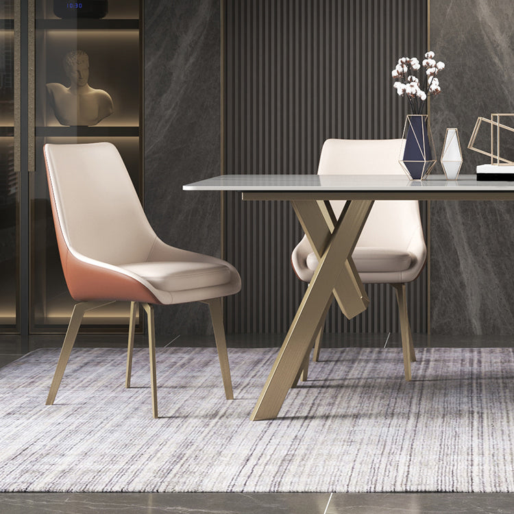 Tavolo da rettangolo del tavolo in pietra sinterizzato di lusso con base in metallo oro e 4 gambe