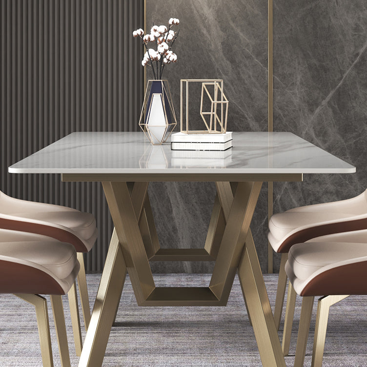 Tavolo da rettangolo del tavolo in pietra sinterizzato di lusso con base in metallo oro e 4 gambe