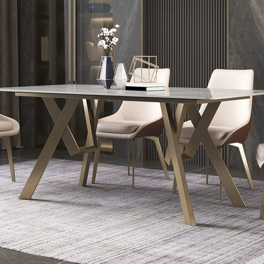 Luxury Sintered Stone Top Table Rectangle Table with Gold Metal Base and 4 Legs