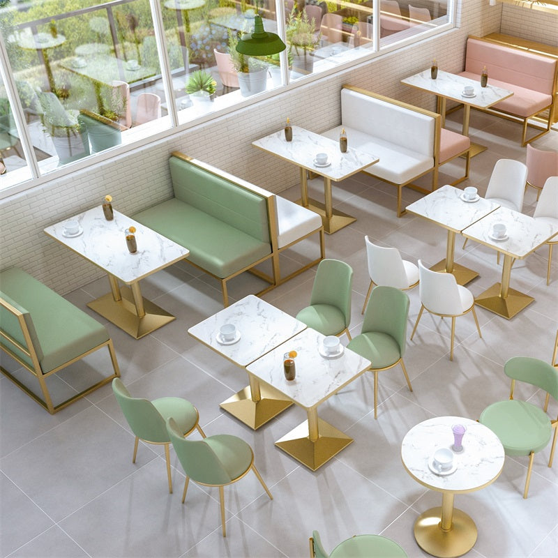 Industrial Wooden White Table for Restaurant Dining Table with Metal Base in Gold