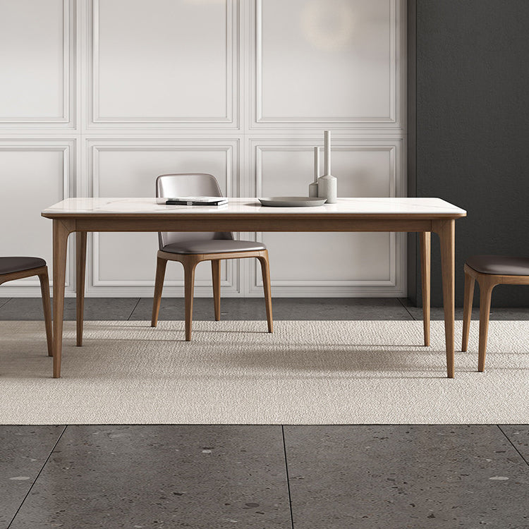 Tavolo da pranzo vintage rettangolare tavolo fisso tono bianco con top in pietra sinterita