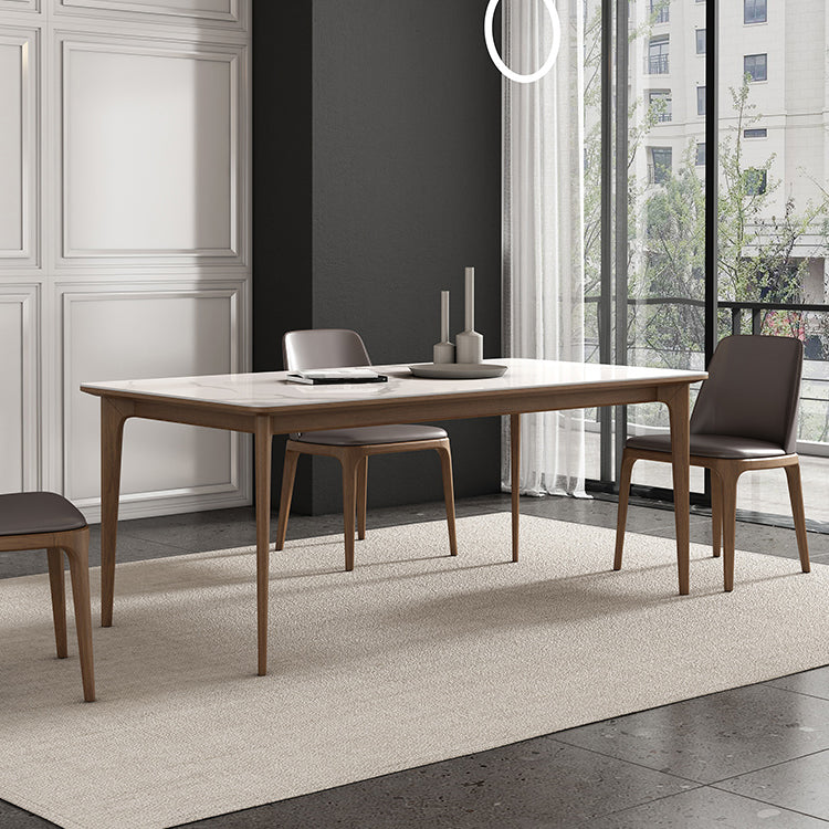 Tavolo da pranzo vintage rettangolare tavolo fisso tono bianco con top in pietra sinterita