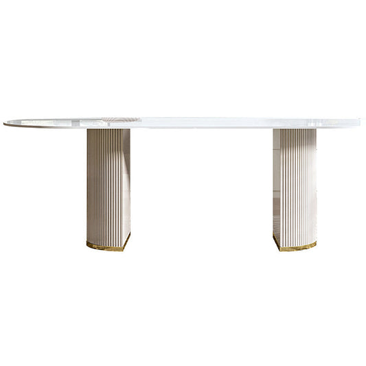 Glam Oval Standard Dining Table White Sintered Stone Dining Table for Kitchen