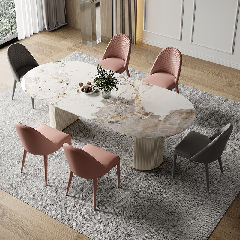 Traditional Luxury Furniture Oval Double Pedestal Dining Room Table for Home 70.9"L x 35.4"W x 29.5"H Without Chairs Clearhalo 'Dining Tables & Seating' 'Dining Tables' 'dining_table' 'furn' 'furn_dining_table' 'Furniture' 'Kitchen & Dining Furniture' 5828961