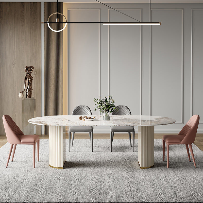 Traditional Luxury Furniture Oval Double Pedestal Dining Room Table for Home 55.1"L x 31.5"W x 29.5"H Without Chairs Clearhalo 'Dining Tables & Seating' 'Dining Tables' 'dining_table' 'furn' 'furn_dining_table' 'Furniture' 'Kitchen & Dining Furniture' 5828962