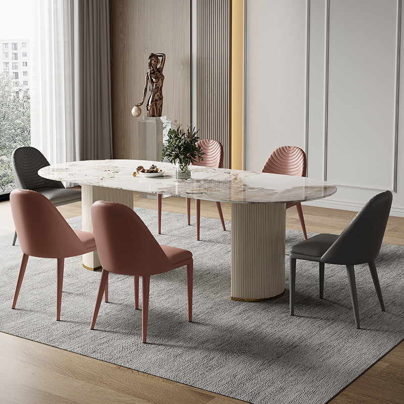 Traditional Luxury Furniture Oval Double Pedestal Dining Room Table for Home 63"L x 31.5"W x 29.5"H Without Chairs Clearhalo 'Dining Tables & Seating' 'Dining Tables' 'dining_table' 'furn' 'furn_dining_table' 'Furniture' 'Kitchen & Dining Furniture' 5828963