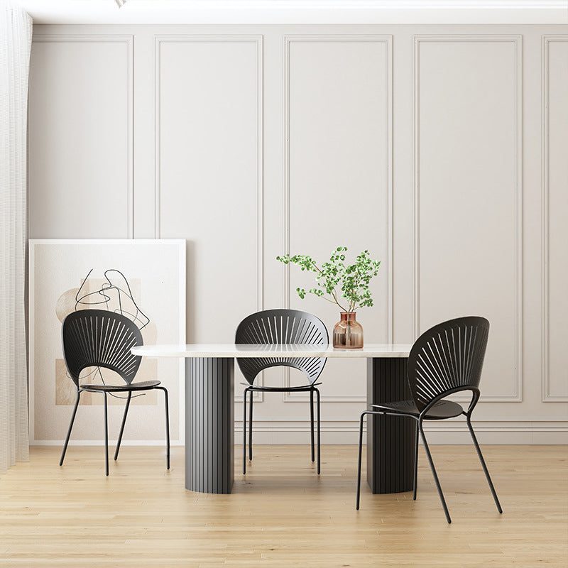 Modern Style Dining Table 55"L Double Pedestal Dining Table with Black Base