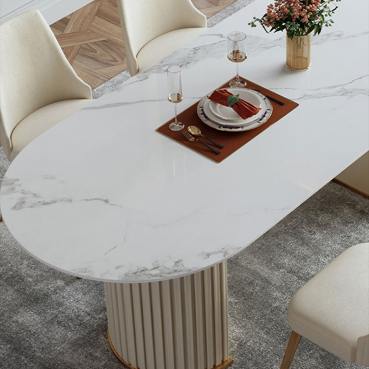Mesa de comedor de lujo de forma ovalada Tono blanco con piedra sinterizada