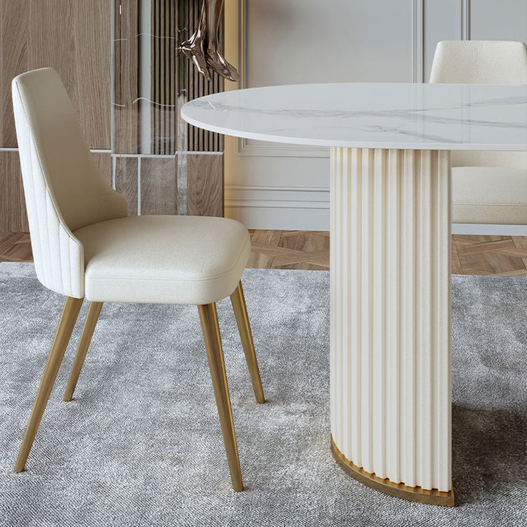 Mesa de comedor de lujo de forma ovalada Tono blanco con piedra sinterizada