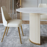 Mesa de comedor de lujo de forma ovalada Tono blanco con piedra sinterizada