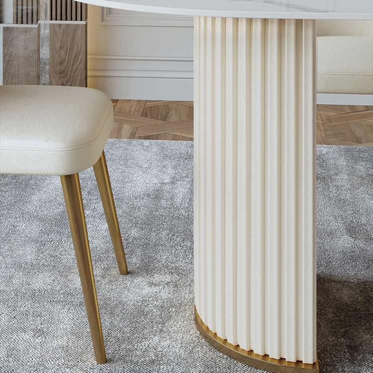Mesa de comedor de lujo de forma ovalada Tono blanco con piedra sinterizada