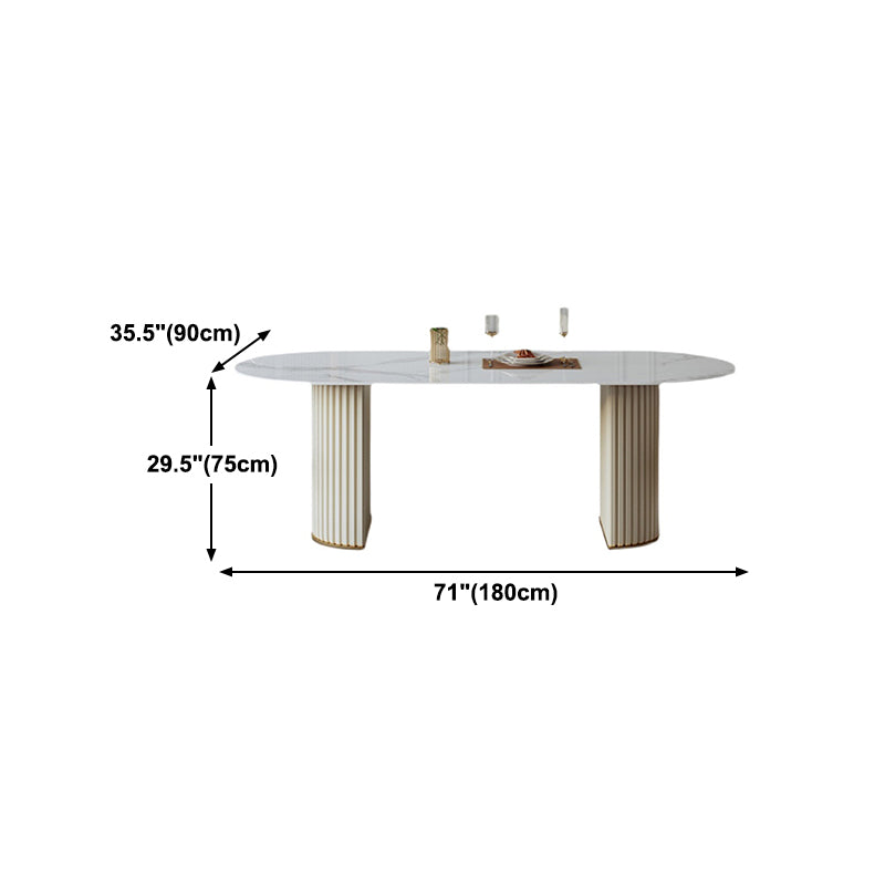 Mesa de comedor de lujo de forma ovalada Tono blanco con piedra sinterizada
