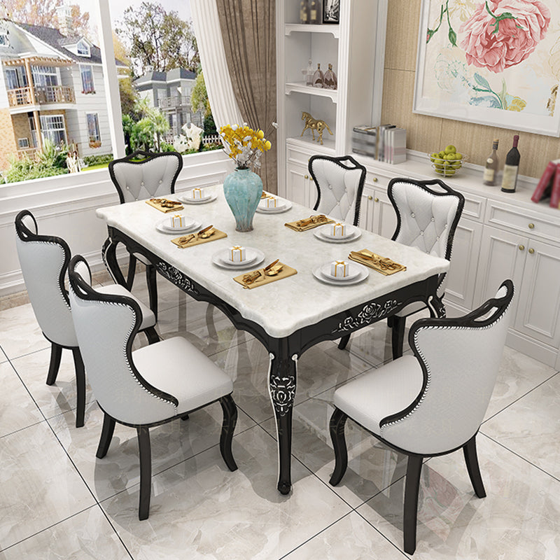 Mesa de comedor blanca rectangular Mesa de piedra victoriana con 4 patas