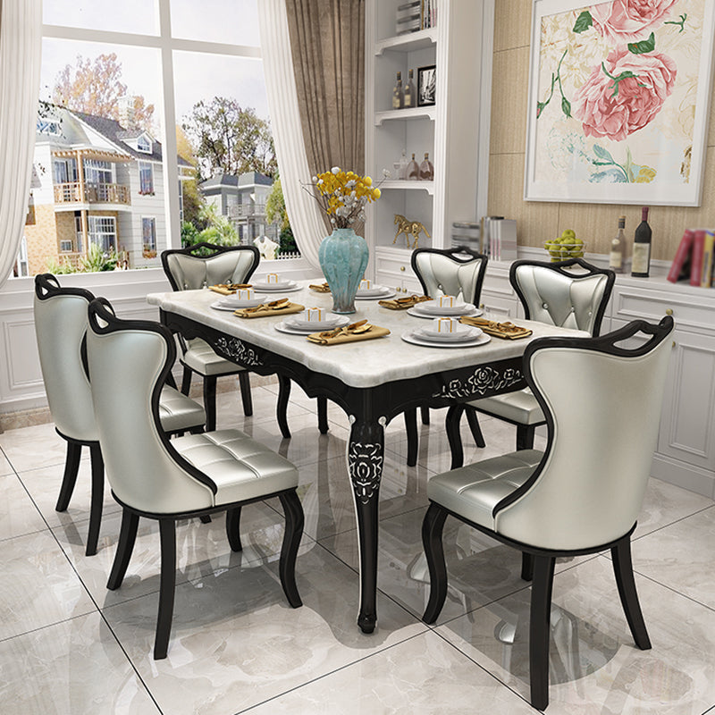 Mesa de comedor blanca rectangular Mesa de piedra victoriana con 4 patas