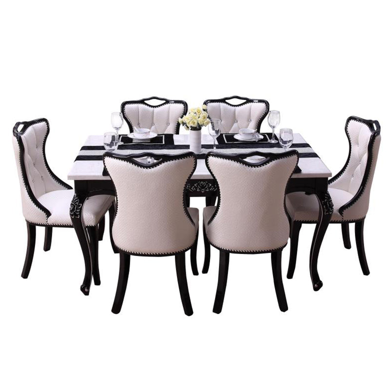 Mesa de comedor blanca rectangular Mesa de piedra victoriana con 4 patas