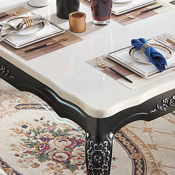 Mesa de comedor blanca rectangular Mesa de piedra victoriana con 4 patas