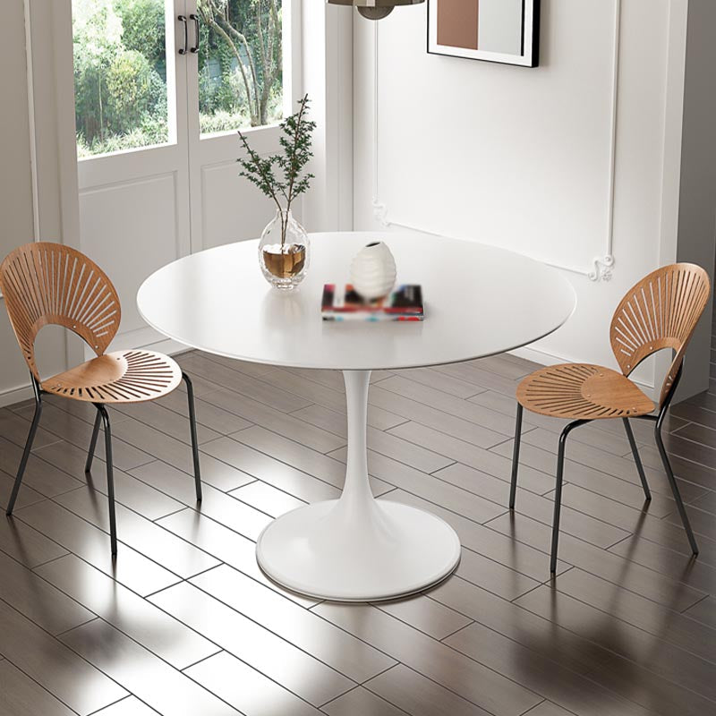 White Modern Round Dining Table Sintered Stone Top Tulip Base Table 35.4"L x 35.4"W x 29.1"H Without Chairs Clearhalo 'Dining Tables & Seating' 'Dining Tables' 'dining_table' 'furn' 'furn_dining_table' 'Furniture' 'Kitchen & Dining Furniture' 5829118