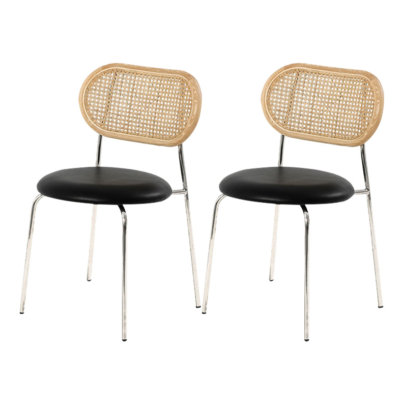 Open Back Side Chair Industrial Armless PU Leather Dining Chairs Black 2 Piece Set Clearhalo 'Dining Chairs' 'Dining Tables & Seating' 'dining_chair' 'furn' 'furn_dining_chair' 'Furniture' 'Kitchen & Dining Furniture' 5829319