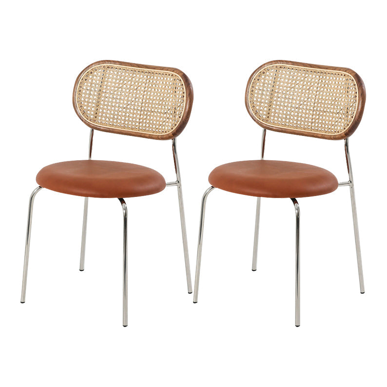 Open Back Side Chair Industrial Armless PU Leather Dining Chairs Red Brown 2 Piece Set Clearhalo 'Dining Chairs' 'Dining Tables & Seating' 'dining_chair' 'furn' 'furn_dining_chair' 'Furniture' 'Kitchen & Dining Furniture' 5829320