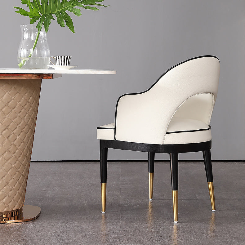 Glam -stijl armstoel houten open rug eetstoel voor keuken met gestoffeerd